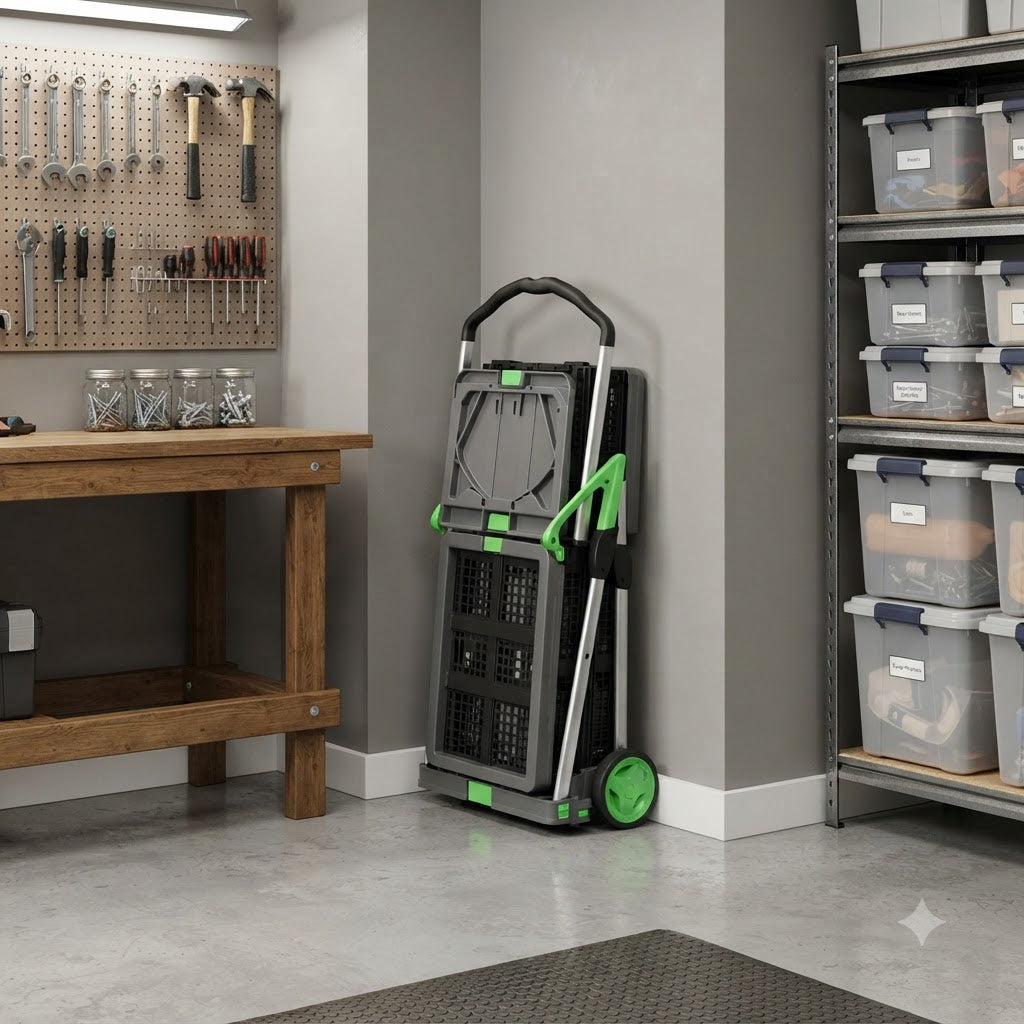 EasyRoll trolley folded for garage storage