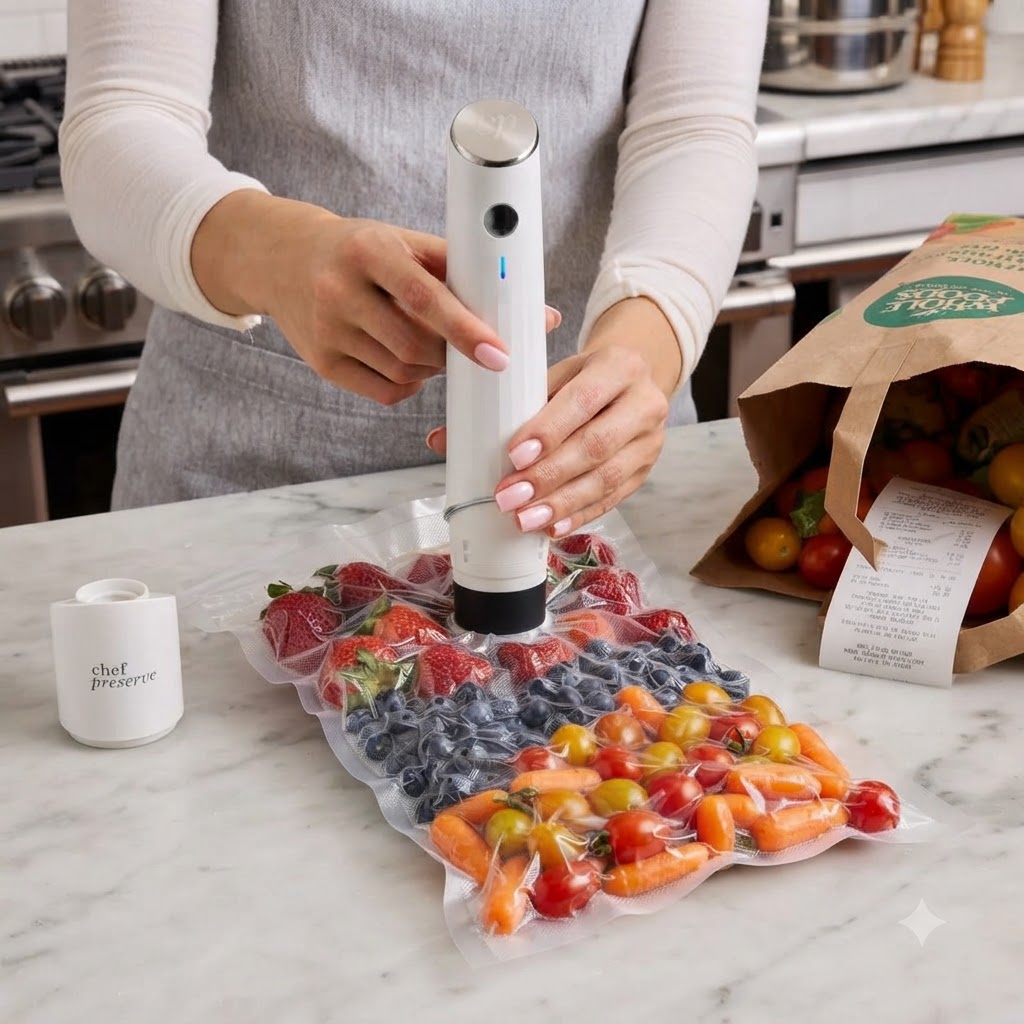Vacuum sealing bulk store produce