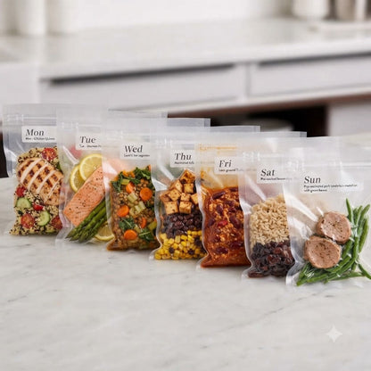 Weekly meal prep bags vacuum sealed