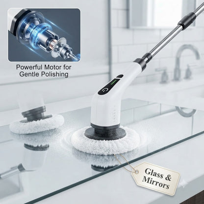 Electric spin scrubber on glass and mirrors